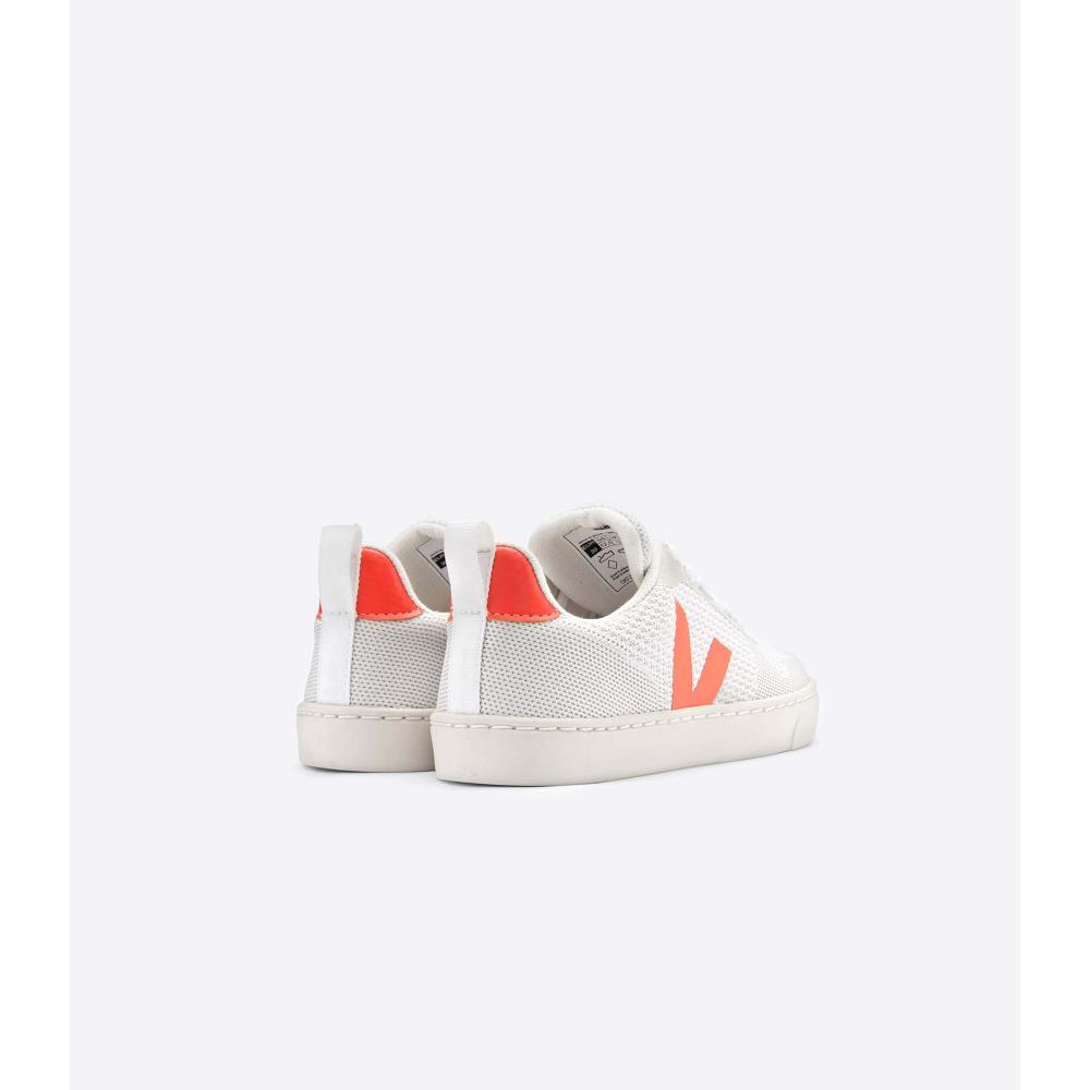 Kids' Veja V-10 MALHA BRANCO ALUMINIO Shoes White/Orange | SG 795BEX